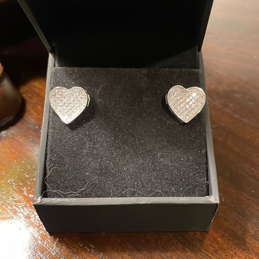 Real Diamonds Sterling Silver Heart Earrings, Screw backs.